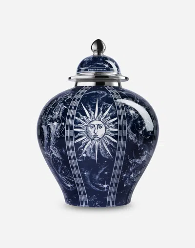 Dolce & Gabbana Medium Potiche Porcelain Vase In Blue
