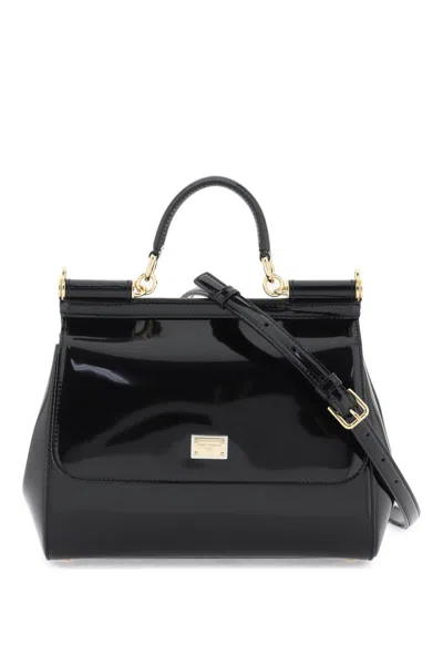 Dolce & Gabbana Polished Leather Medium `sicily` Bag In Black