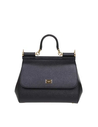 Dolce & Gabbana Medium Sicily Bag In Dauphine Leather Color Black In Gray