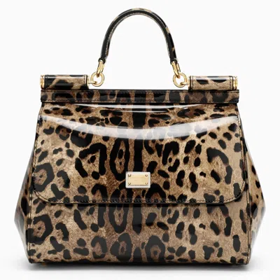 Dolce & Gabbana Medium Sicily Bag In Shiny Leopard-print Leather