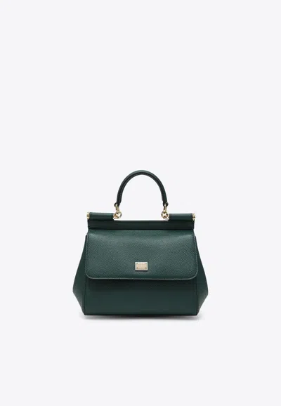 Dolce & Gabbana Medium Sicily Calf Leather Top Handle Bag In Green