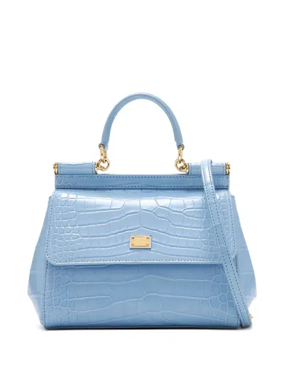 Dolce & Gabbana Medium Sicily Crocodile-effect Tote Bag In Blue