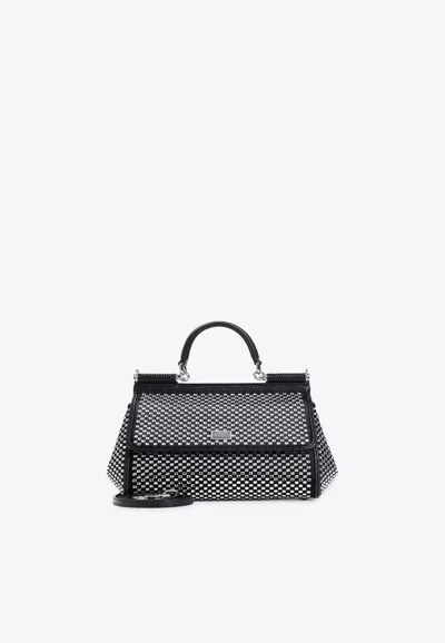 Dolce & Gabbana Medium Sicily Crystal-embellished Shoulder Bag In Black