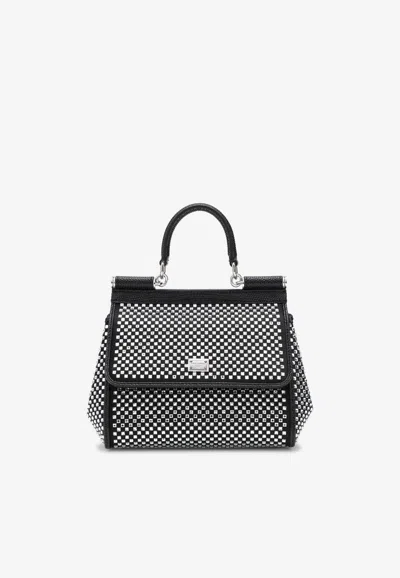 Dolce & Gabbana Medium Sicily Crystal Embellished Top Handle Bag In Black