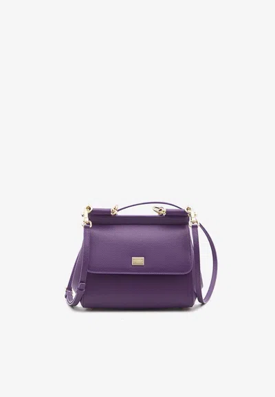 Dolce & Gabbana Medium Sicily Grained Leather Top Handle Bag In Purple