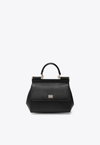 Dolce & Gabbana Medium Sicily Hammered Leather Top Handle Bag