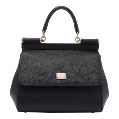 Dolce & Gabbana Sicily Medium Leather Handbag In Black