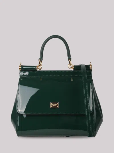 Dolce & Gabbana Medium Sicily Top Handle Bag In Patent Leather In Green