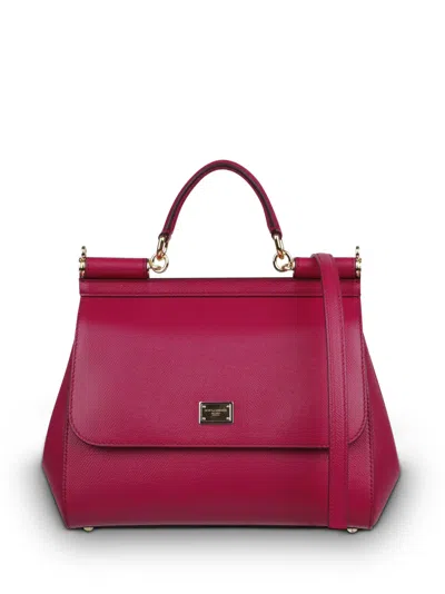 Dolce & Gabbana Medium Sicily Bag In Dauphine Leather In Cyclamin