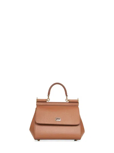 Dolce & Gabbana Medium Sicily Handbag In Camel In Silver
