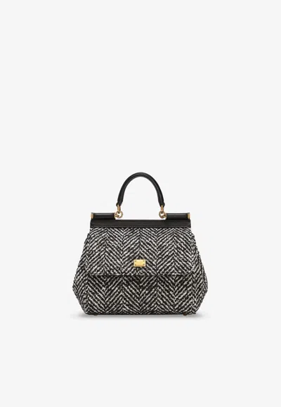 DOLCE & GABBANA MEDIUM SICILY HERRINGBONE TOP HANDLE BAG