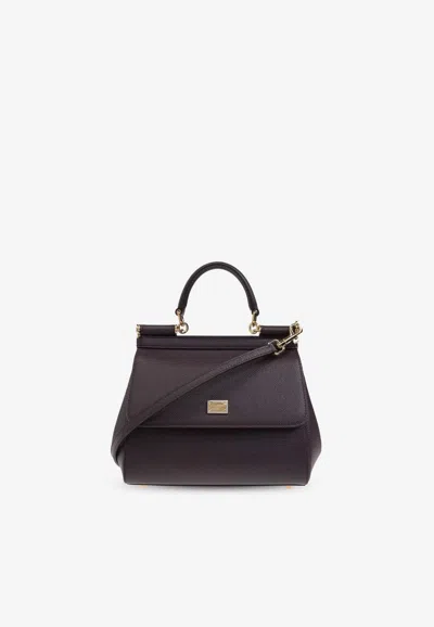 Dolce & Gabbana Medium Sicily Leather Handbag In Burgundy