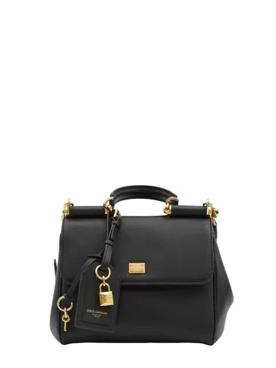 Dolce & Gabbana Medium Sicily Leather Handbag With Structured Design In Black