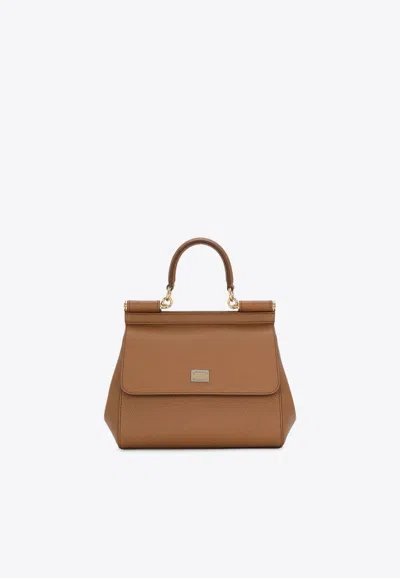 Dolce & Gabbana Medium Sicily Leather Top Handle Bag In Brown