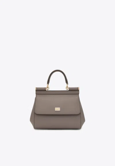 Dolce & Gabbana Medium Sicily Leather Top Handle Bag In Gray