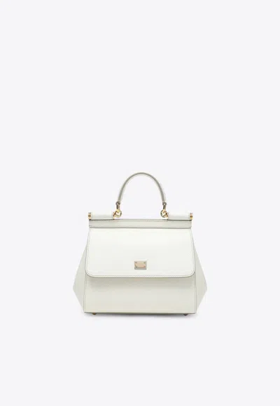 Dolce & Gabbana Medium Sicily Leather Top Handle Bag In White