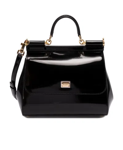 Dolce & Gabbana Medium Sicily Leather Tote Bag In Black