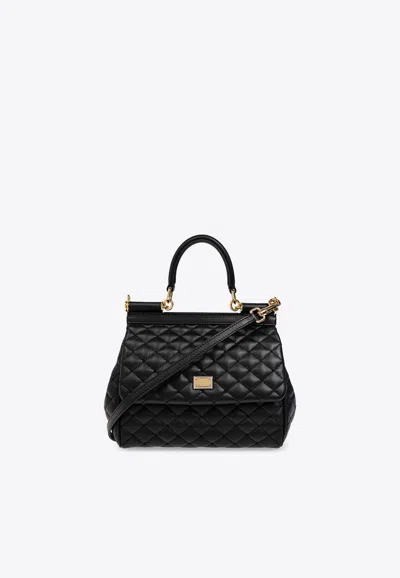 Dolce & Gabbana Medium Sicily Quilted Top Handle Bag In Black