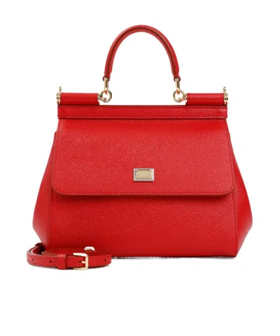 Dolce & Gabbana Medium Sicily Leather Tote Bag In Red