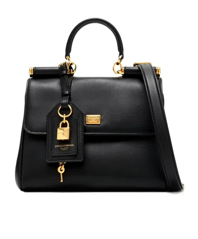 Dolce & Gabbana Medium Sicily Structured Leather Handbag In Black