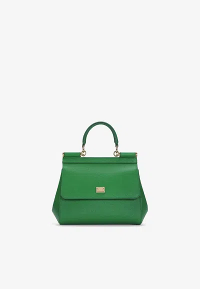Dolce & Gabbana Small Sicily Bag In Dauphine Leather In Green