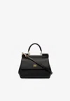 Dolce & Gabbana Medium Sicily Top Handle Bag In Dauphine Leather In Black