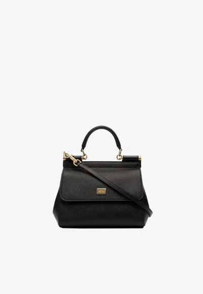 Dolce & Gabbana Medium Sicily Top Handle Bag In Dauphine Leather In Black