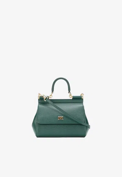 Dolce & Gabbana Medium Sicily Top Handle Bag In Dauphine Leather In Green