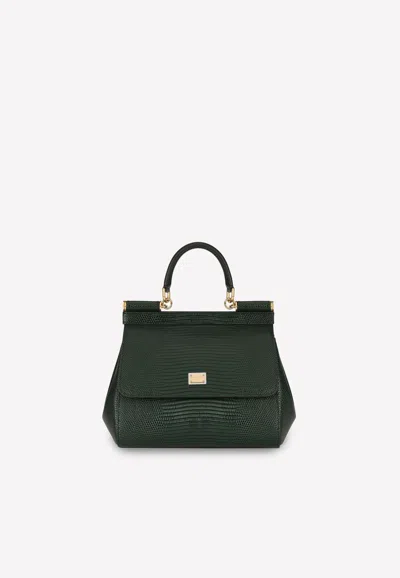 Dolce & Gabbana Small Sicily Top Handle Bag In Dauphine Leather In Green
