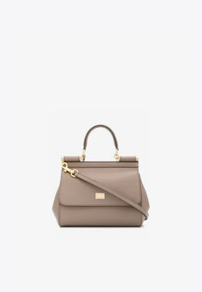 Dolce & Gabbana Medium Sicily Top Handle Bag In Dauphine Leather In Nude