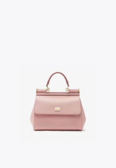 Dolce & Gabbana Small Sicily Top Handle Bag In Dauphine Leather In Neutrals