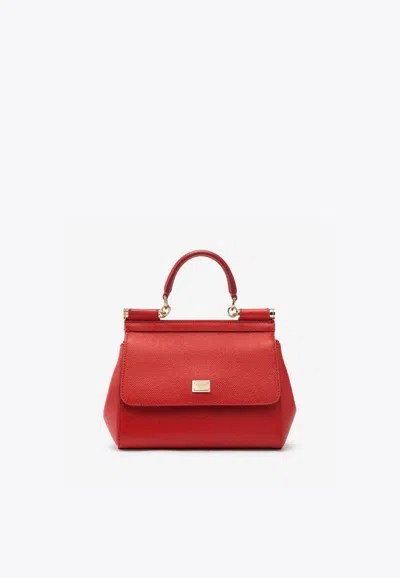 Dolce & Gabbana Medium Sicily Top Handle Bag In Dauphine Leather In Red