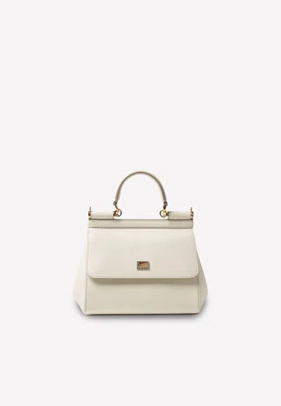 Dolce & Gabbana Medium Sicily Top Handle Bag In Dauphine Leather In Neutral