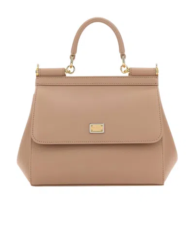 Dolce & Gabbana Skin Pink Leather Medium Sicily Handbag In Nude