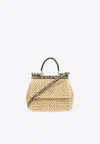 Dolce & Gabbana Medium Raffia Sicily Top-handle Bag In Beige