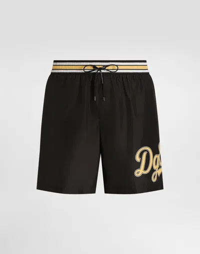 Dolce & Gabbana Medium Swim Boxer Shorts In Canvas In Black