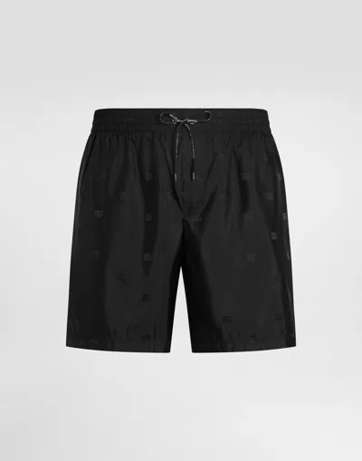 Dolce & Gabbana Medium Swim Boxer Shorts In Logo Jacquard In Black