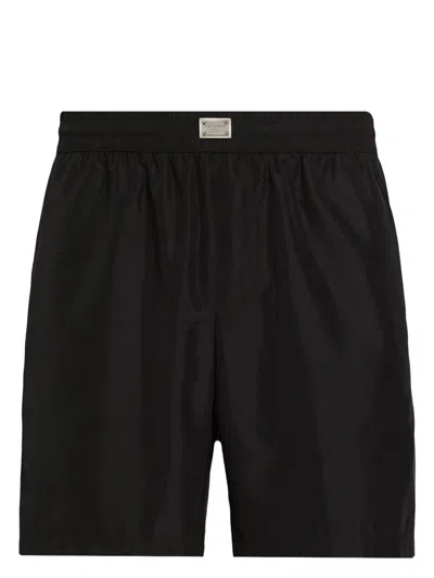 Dolce & Gabbana Medium Swim Trunks With Logo Plaque In Black
