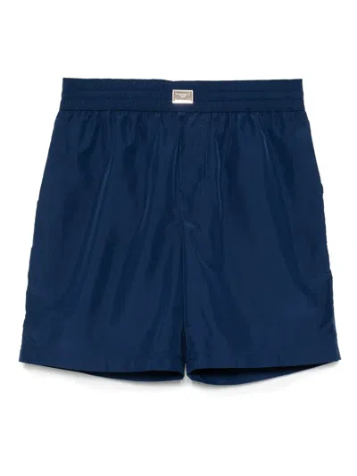 Dolce & Gabbana Medium Swim Trunks With Logo Plaque In Blue