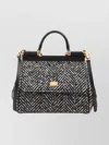 Dolce & Gabbana Women Sicily Medium Chevron Fabric Shoulder Bag In Black
