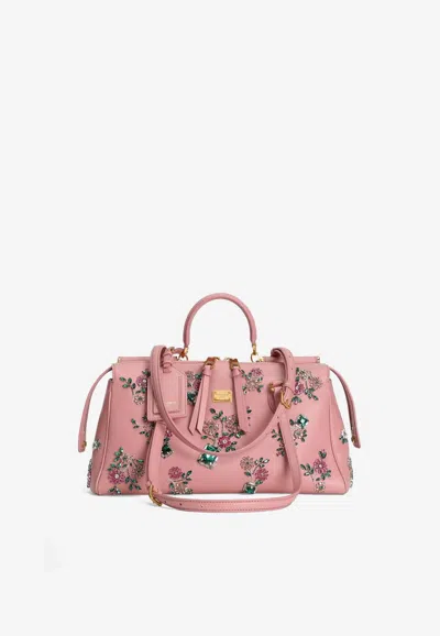 Dolce & Gabbana Medium Vittoria Embellished Top Handle Bag In Pink