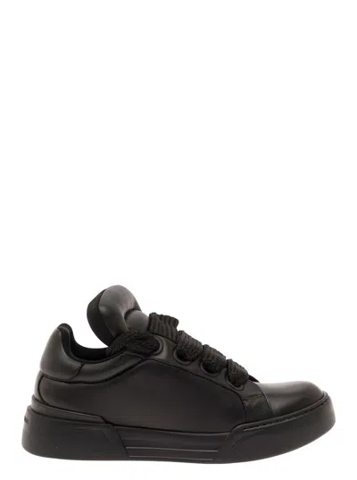 Dolce & Gabbana 'megaskate' Black Padded Low Top Sneakers In Smooth Leather Man In White