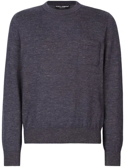 Dolce & Gabbana Mélange-effect Crew-neck Jumper In Blue