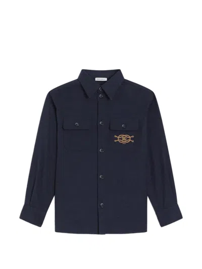 Dolce & Gabbana Kids' Melange Flannel Shirt In Blue