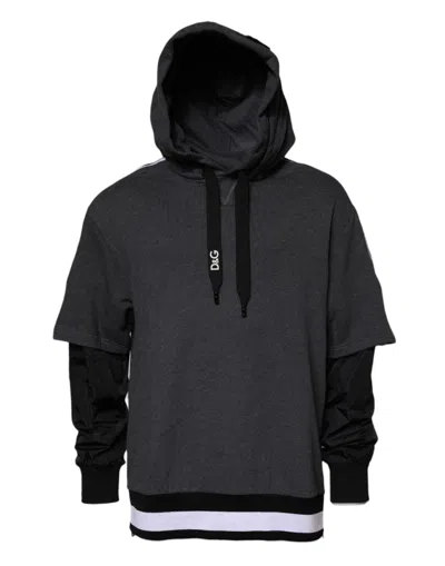 Dolce & Gabbana Melange Gray Cotton Hooded Sweatshirt Men's Sweater