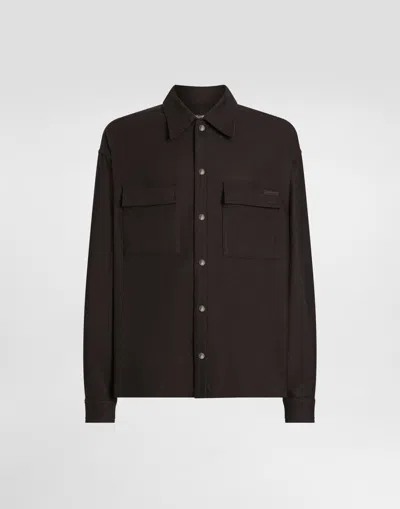 Dolce & Gabbana Mélange Wool Mat Shirt In Brown
