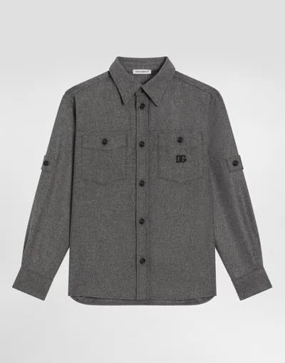 Dolce & Gabbana Kids' Melange Wool Mat Shirt In Gray