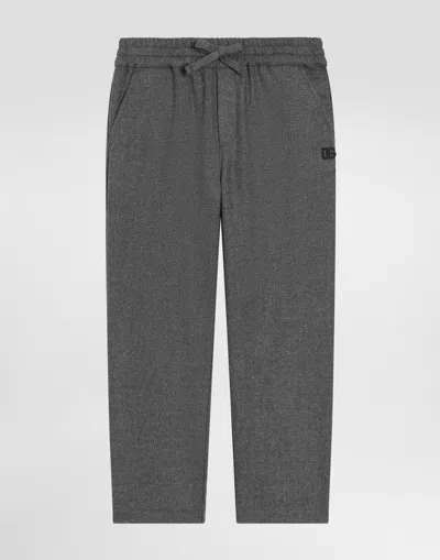 Dolce & Gabbana Kids' Melange Wool Mat Trousers In Gray