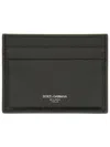 Dolce & Gabbana Dauphine Leather Cardholder With Tonal Stitching In Black