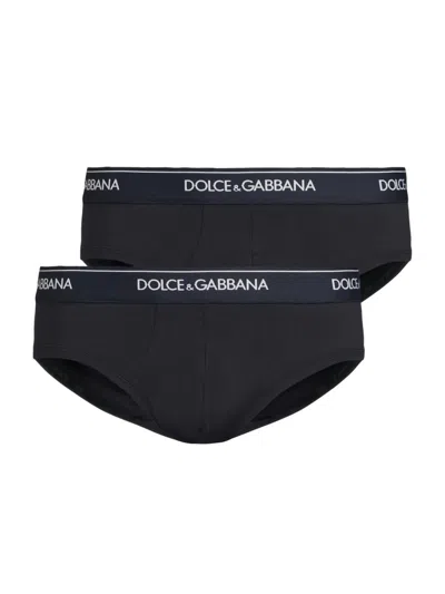 Dolce & Gabbana Men's 2-pack Logo Waistband Stretch Cotton Midi Brief In Blue